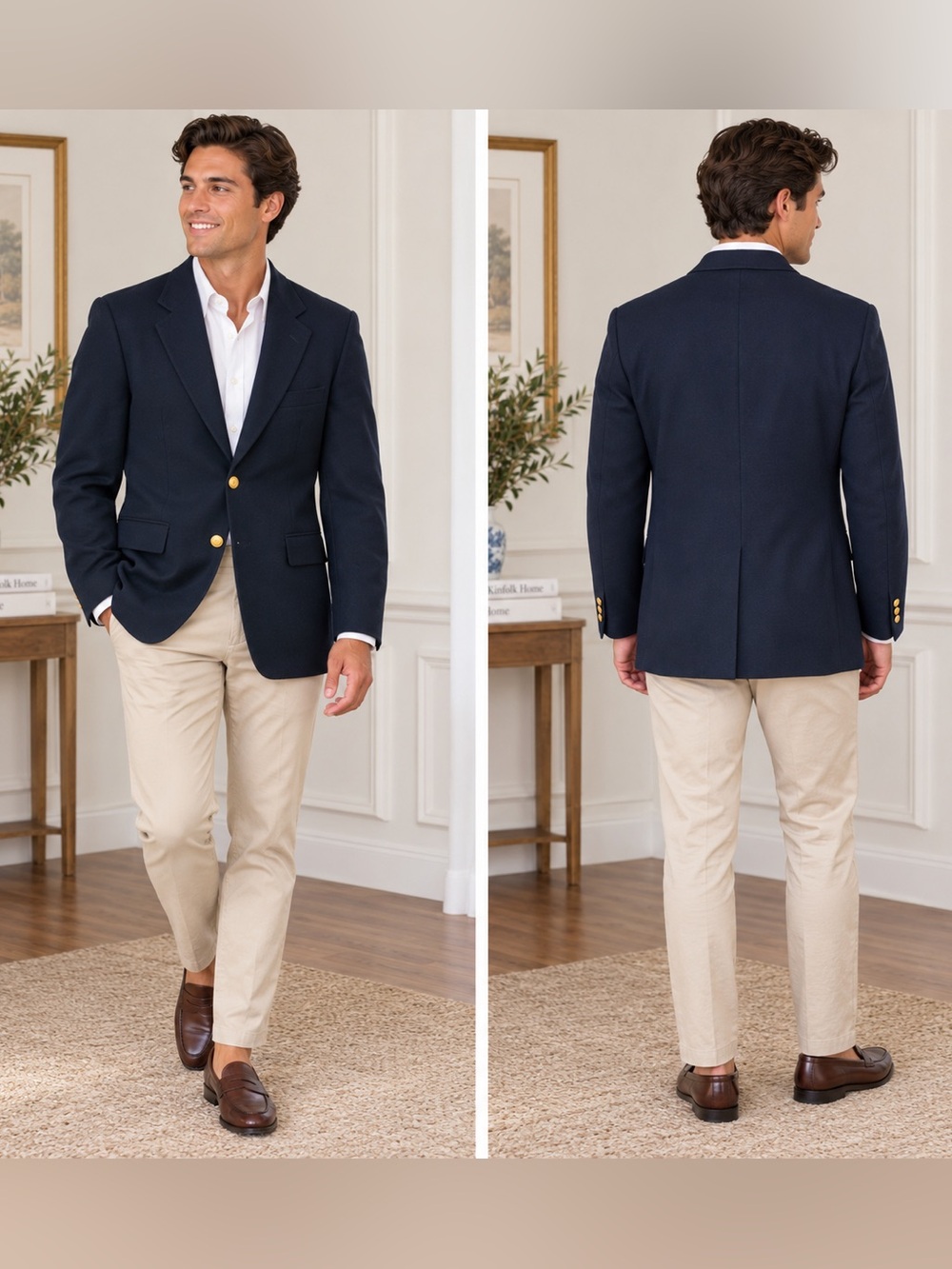 English Manor navy blue suit coat jacket size S